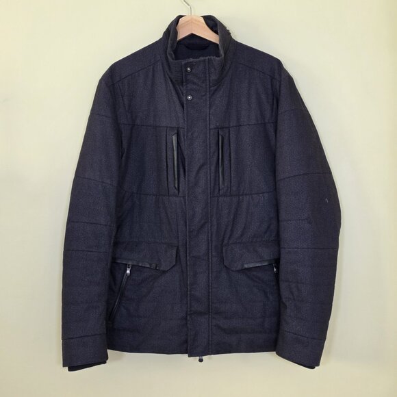 Hugo Boss Jacket Men 42R Heathered Gray Full Zip Lined LS Pockets Preppy FLAW - Picture 1 of 16